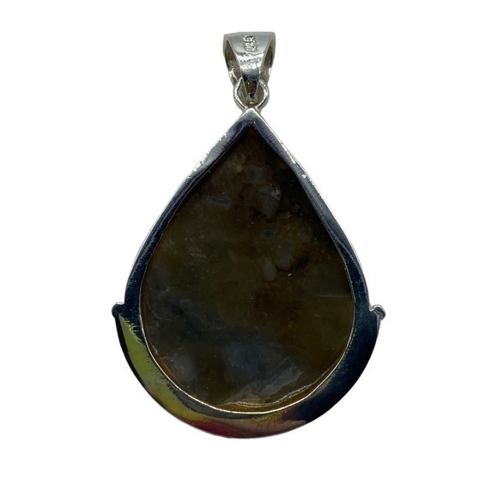 Mexican Agate Gemstone Sterling Silver 925 Pendant 2in - Picture 2 of 5